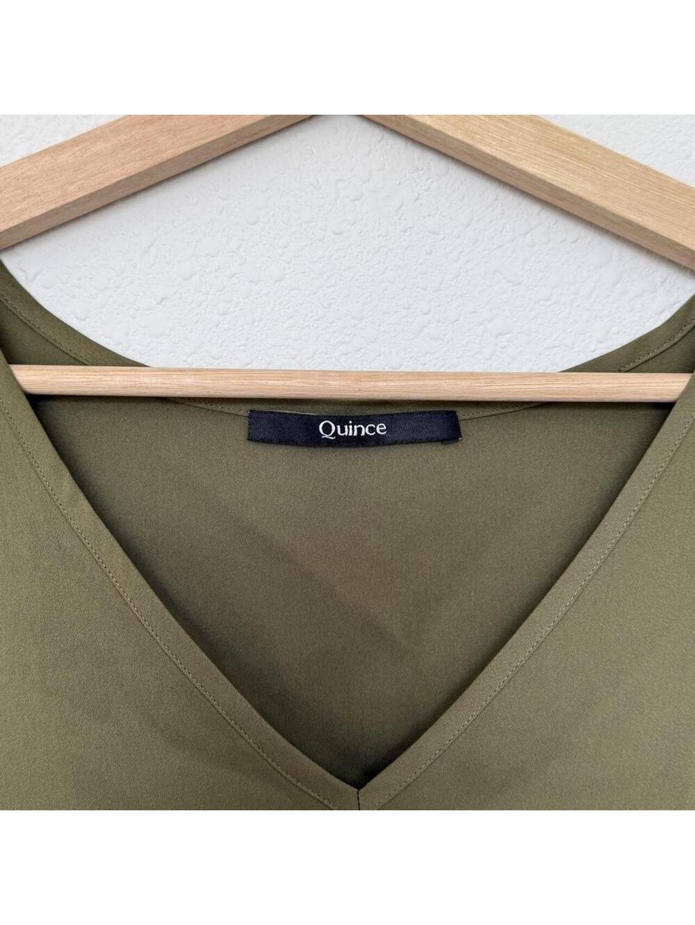 Quince Women's Green and Khaki Blous - Picture 2 of 4